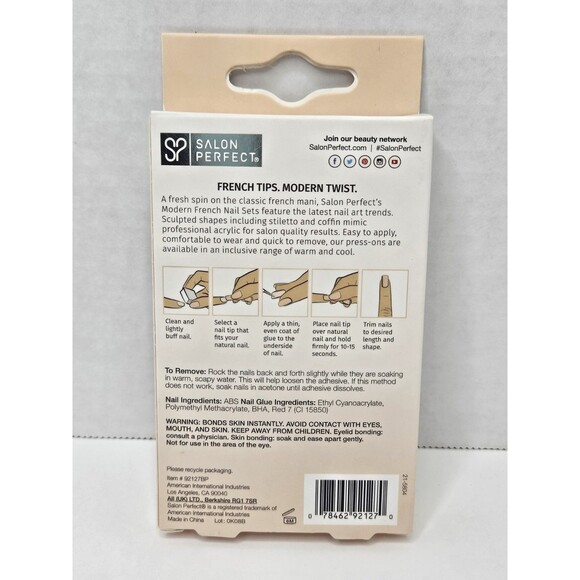 Salon Perfect Salon Modern French Nail Set Medium Stiletto Black Tips (Lot Of 2) - Picture 2 of 3